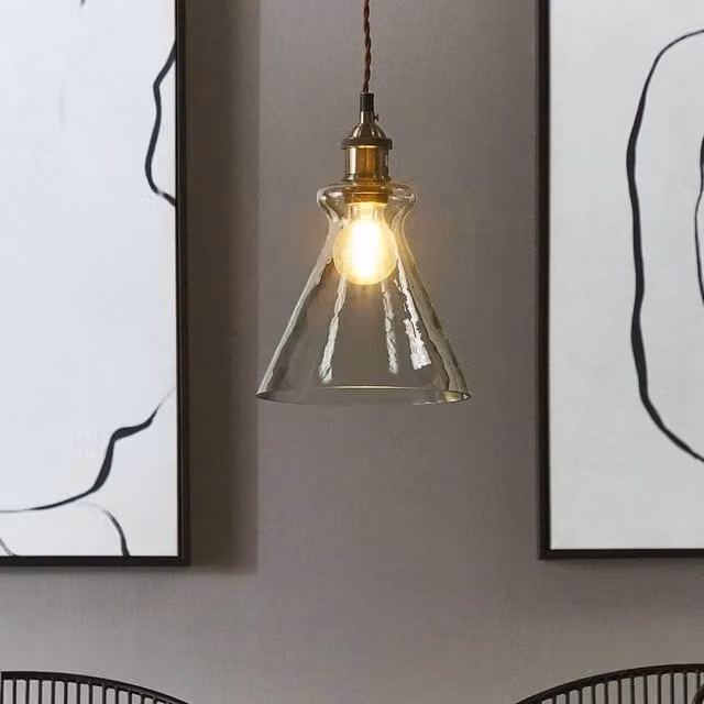 Wyld and Coco Haven Home Industrial Brass and Clear Glass Cone Pendant Lamp