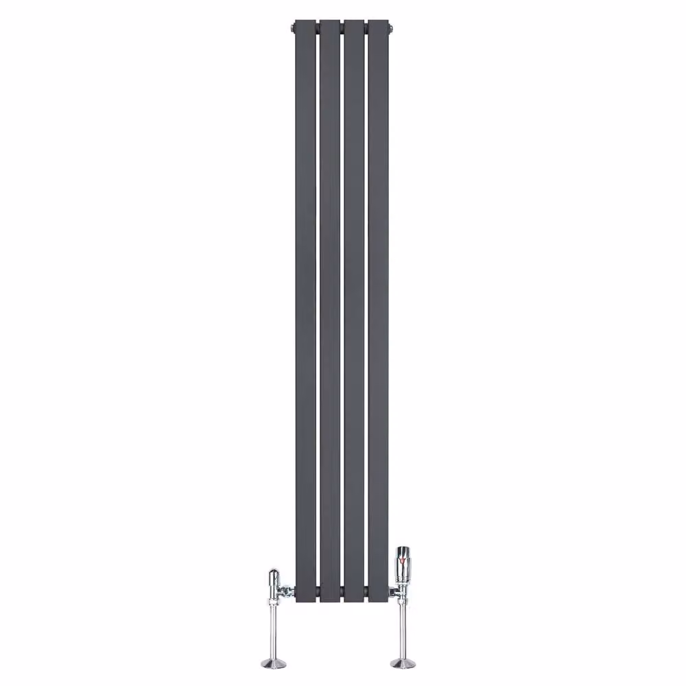 Monstershop Flat Single Column Steel Radiator and Valves with Thermostat Head, Anthracite Grey, H: 180 cm, W: 28 cm – 2