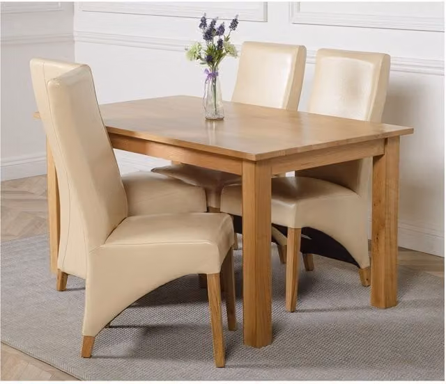 Thats Furniture Oslo Dining Set with Rectangular Oak Table and 4 Lola Leather Chairs in Brown