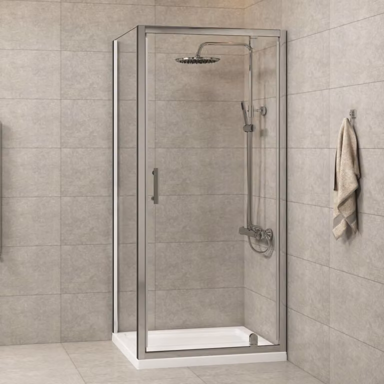 Royal Bathrooms Cube Rectangular Pivot Door Shower Enclosure with 6mm Glass in Silver, W: 76 cm, D: 70 cm