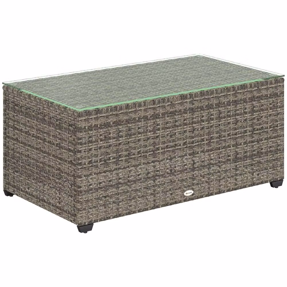 Wyld Haus Livatoli Rectangular Glass Top Side Table in Dark Grey Rattan and Powder Coated Steel – 2