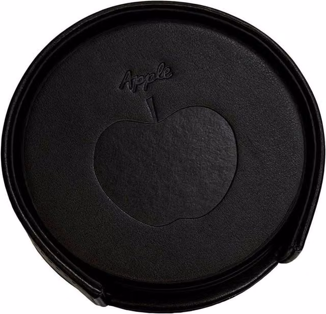 The Beatles Apple Round Coaster Set with Leather Holder, Black, Pack of 4