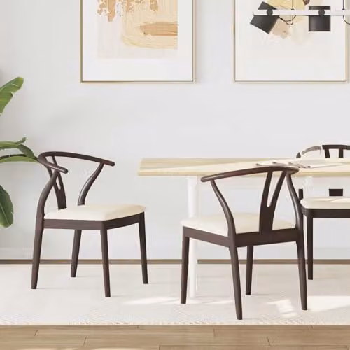 vidaXL Set of 2 Dining Chairs in Light Brown Solid Rubber Wood with Armrests – 2
