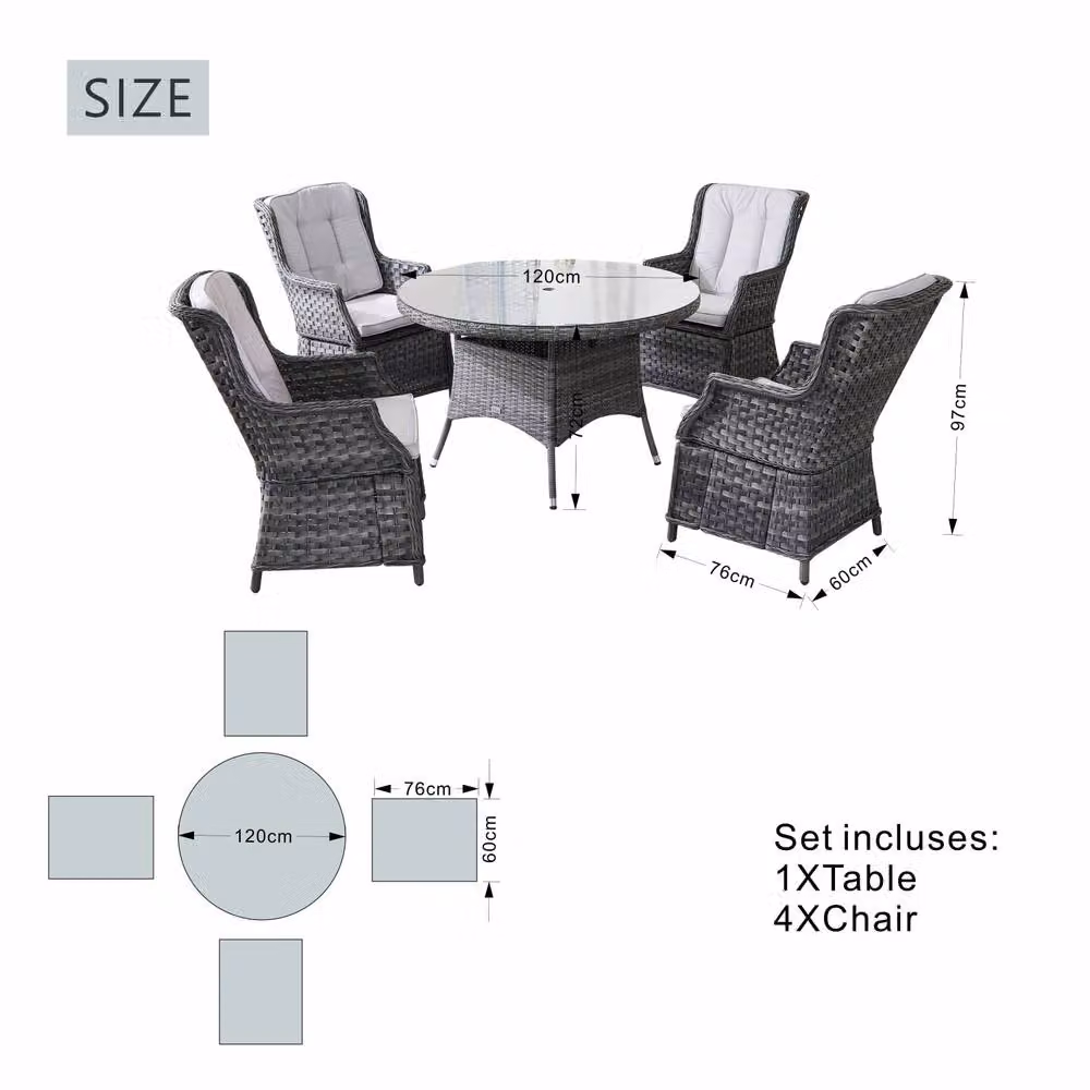 Direct Wicker 5-Piece Outdoor Rattan Dining Set with Grey Aluminum Round Table for 4 Adults – 5