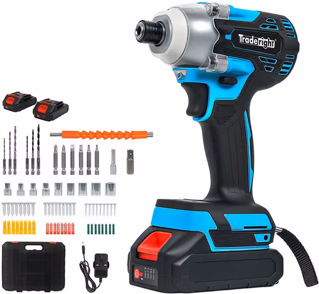 Traderight 21V Cordless Brushless Impact Driver with 2 Rechargeable Batteries, Blue