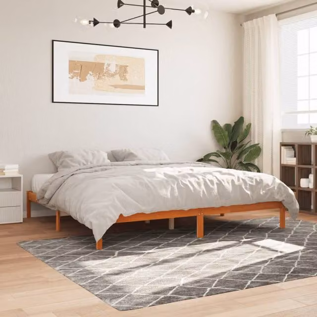 Berkfield Home Rustic Solid Wood Pine Bed Frame in Wax Brown 200 x 200 cm – 1