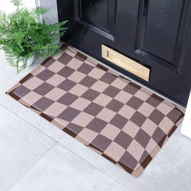 Artsy Mats Wavey Checkerboard Chocolate Brown Indoor Outdoor Doormat W: 70 cm, D: 40 cm