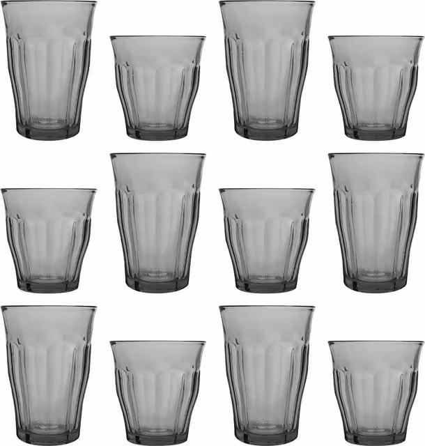 Duralex Picardie 12 Piece Grey Glass Tumbler and Highball Glass Set