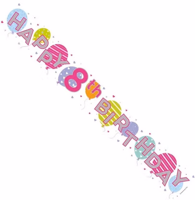 KDMD 36 Piece 8th Birthday Banner and Balloon Set in Purple and Multicolour