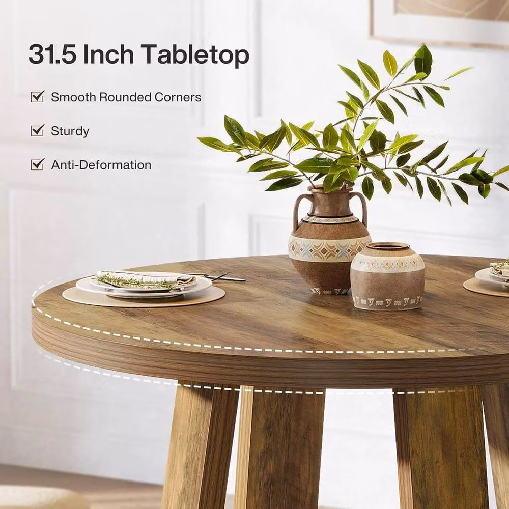 VOGREX Round Rustic Farmhouse Dining Table in Brown, Diameter: 80 cm, Height: 75 cm – 3