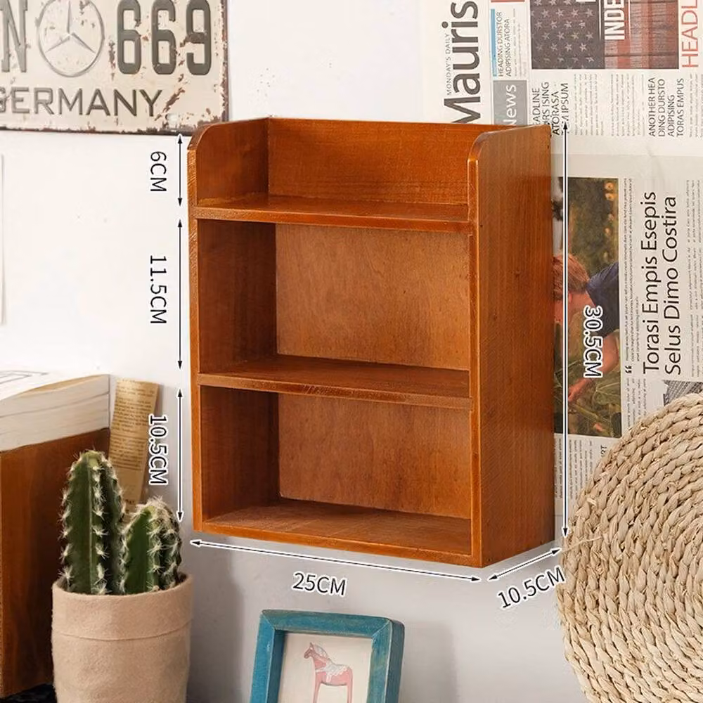FLAVORA Retro Wood Desktop Storage Organizer Shelf in Brown – 2