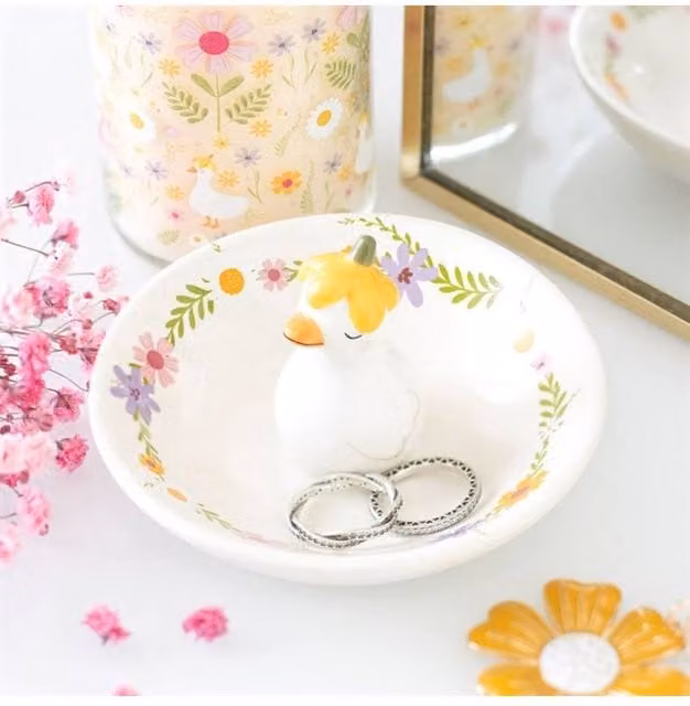 KDMD Daisy & Duck Ceramic Trinket Dish and Jewelry Holder in White