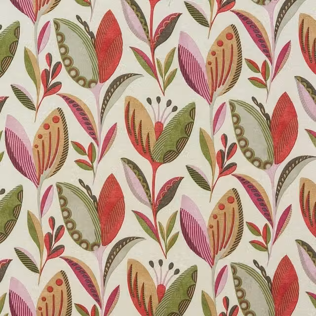Terrys Modern Floral Cotton Fabric Panel in Green and Multicolour