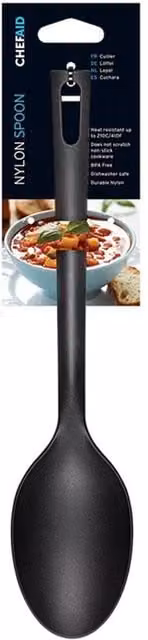 Chef Aid Black Nylon Oval Cooking Spoon, Heat Resistant and Non-Scratch