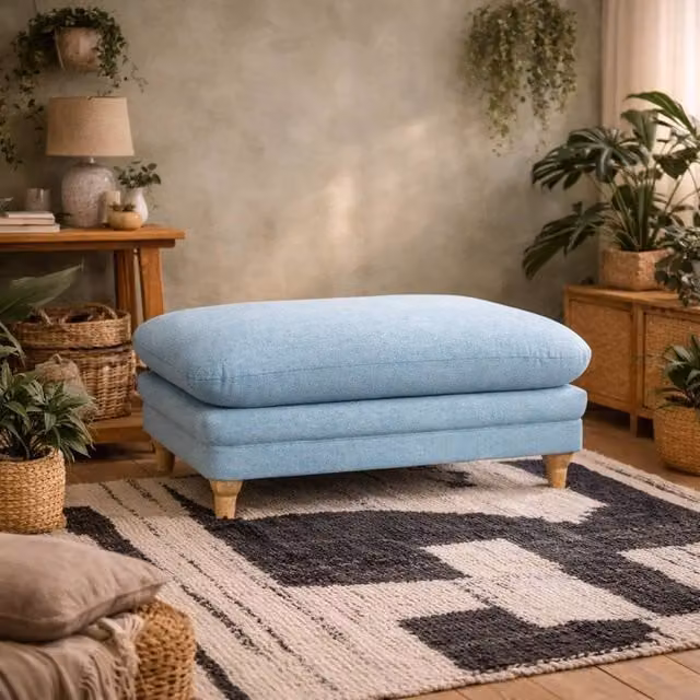 Wyld Haus Bambola Rectangular Chenille Footstool in Blue – 1