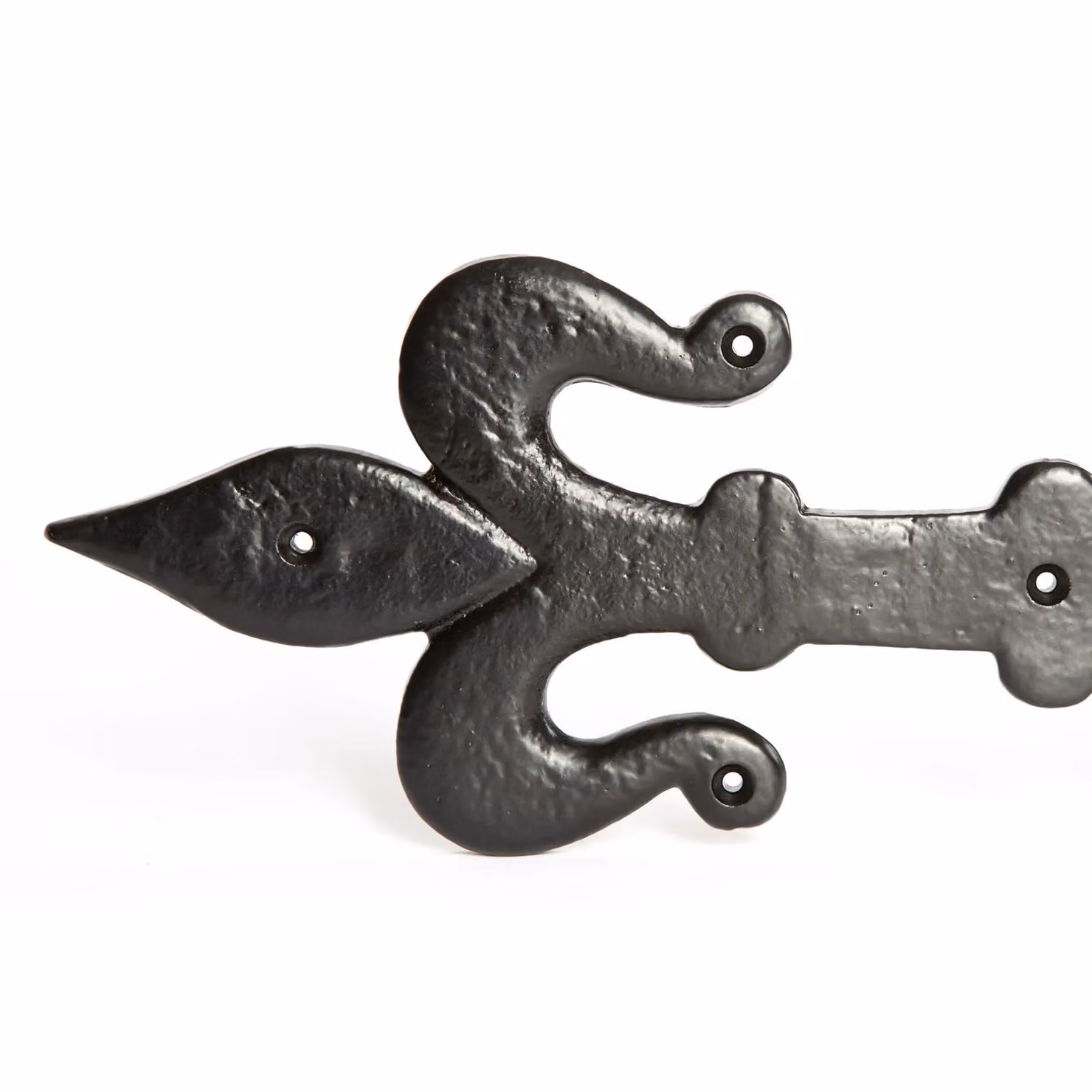 Hammer and Tongs Fleur De Lis T-Hinge in Matt Black Iron, Width: 31 cm – 3