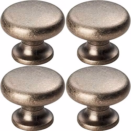 Loops 4 Pack Matt Pewter Flat Faced Round Door Knobs, Diameter: 34 mm – 1