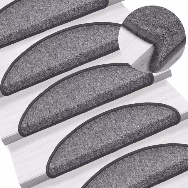 Berkfield Home Non-Slip Self-Adhesive Carpet Stair Treads, 15 Pieces, Dark Grey, W: 56 cm, D: 17 cm, H: 3 cm
