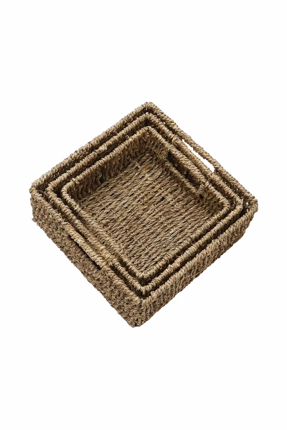 JVL Set of 3 Square Seagrass Storage Baskets in Beige and Sand – 4