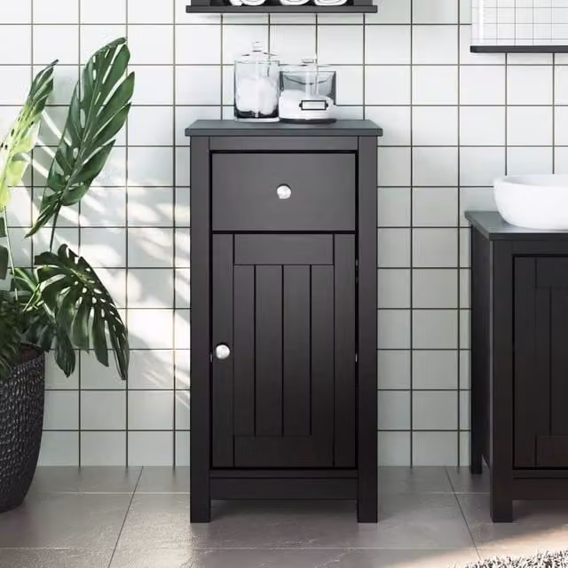 Berkfield Home BERG Black Rustic Solid Wood Pine Bathroom Cabinet W/D/H: 40 x 34 x 80 cm – 1
