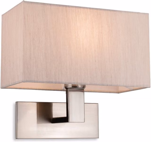 Firstlight Raffles Rectangular Wall Lamp in Silver and Grey with Fabric Shade