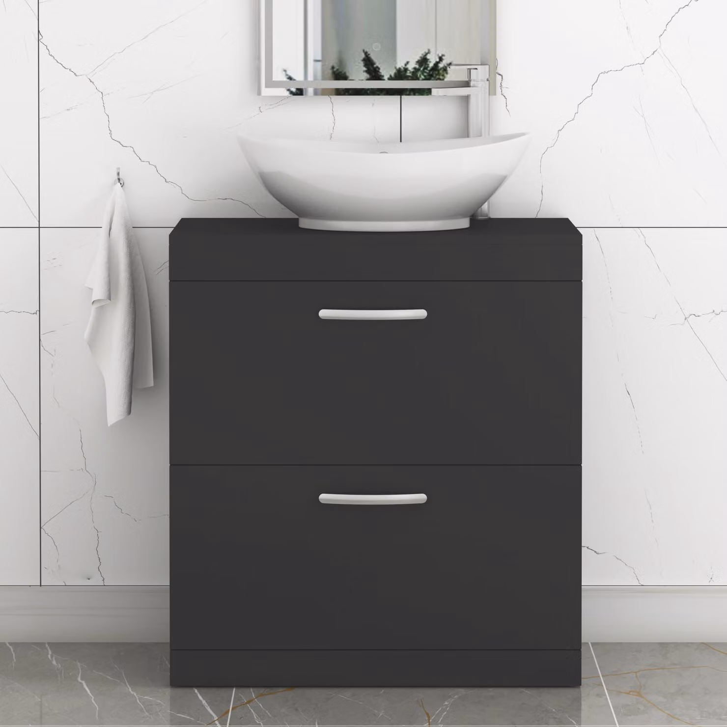 Amaze Turin 800mm Floor Standing 2 Drawer Vanity Unit with Countertop Basin in Matt Black