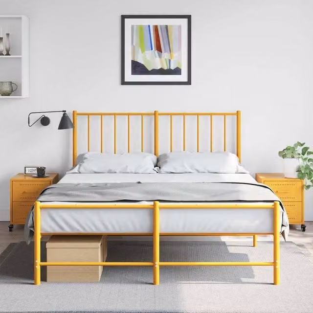 Berkfield Home Set of 2 Stylish Mustard Yellow Metal Bedside Cabinets, W: 36 cm, D: 39 cm, H: 43.5 cm