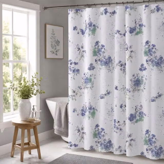 Showerdrape Bouquet White Floral Textile Shower Curtain