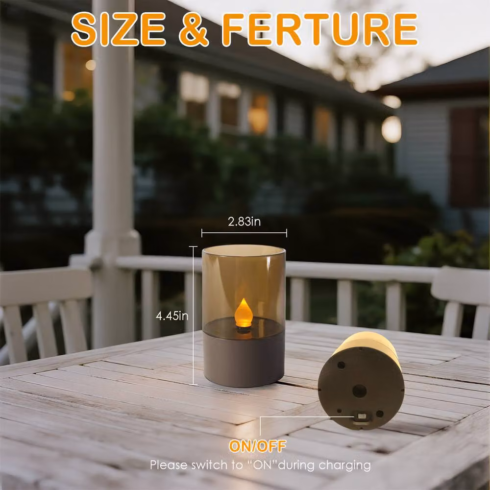 Bright Zeal 3 Piece Grey Solar LED Flameless Candles with Flickering Flame Effect – 3