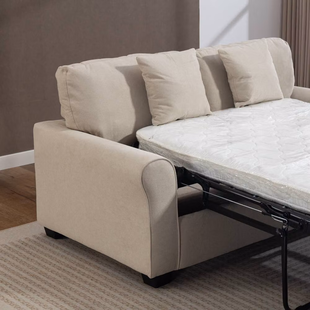 Artemis Home Lewiston 3 Seater Fabric Pull Out Sofabed in Beige – 4