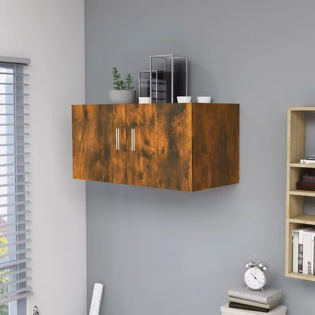 Berkfield Home Wall Mounted Smoked Oak Cabinet in Brown, W/D/H: 80 x 39 x 40 cm