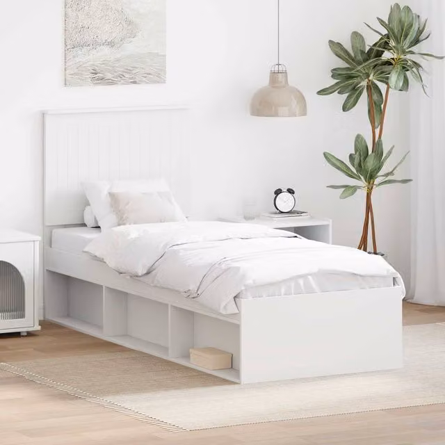 Berkfield Home Bed Frame with Headboard in White Solid Pine Wood and MDF, W: 75 cm, L: 190 cm