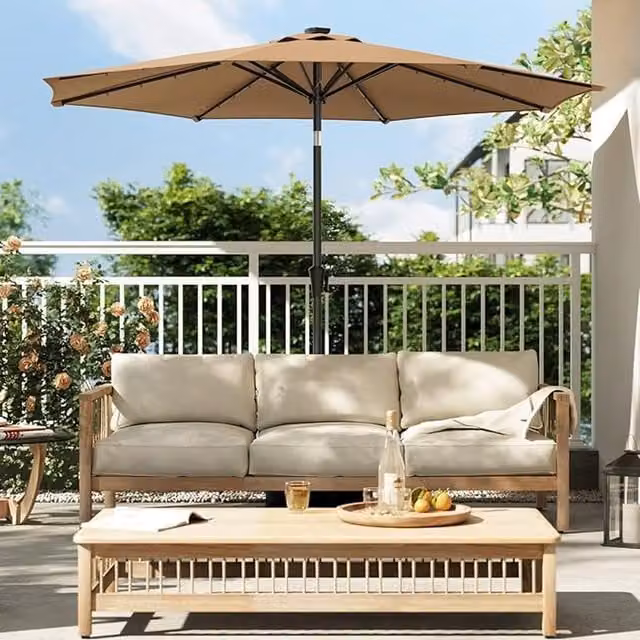 SONGMICS LED Parasol with UPF 50 UV Protection and Tilt Function in Bronze