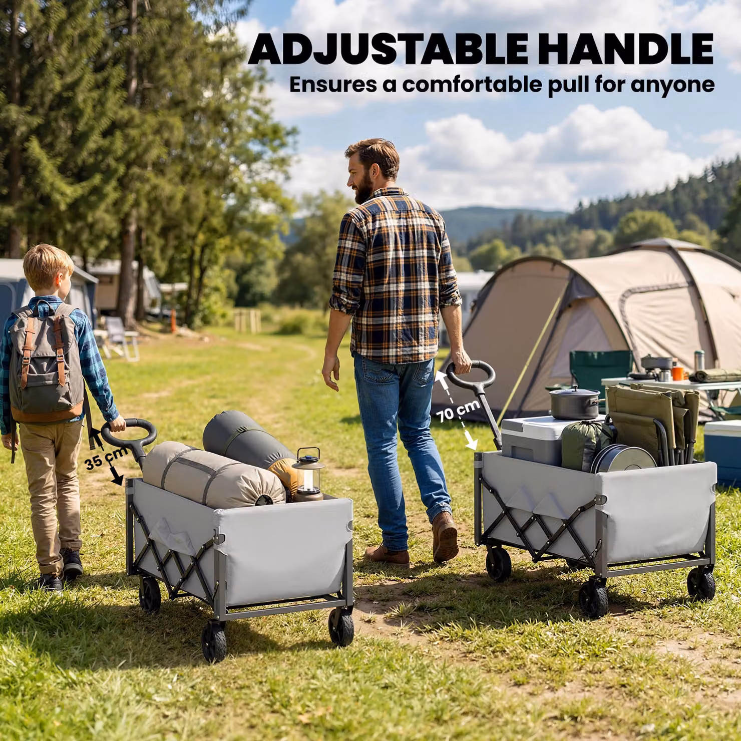 Outsunny Foldable Festival Trolley with Drop-Down Tailgate and Adjustable Handle, Grey – 7