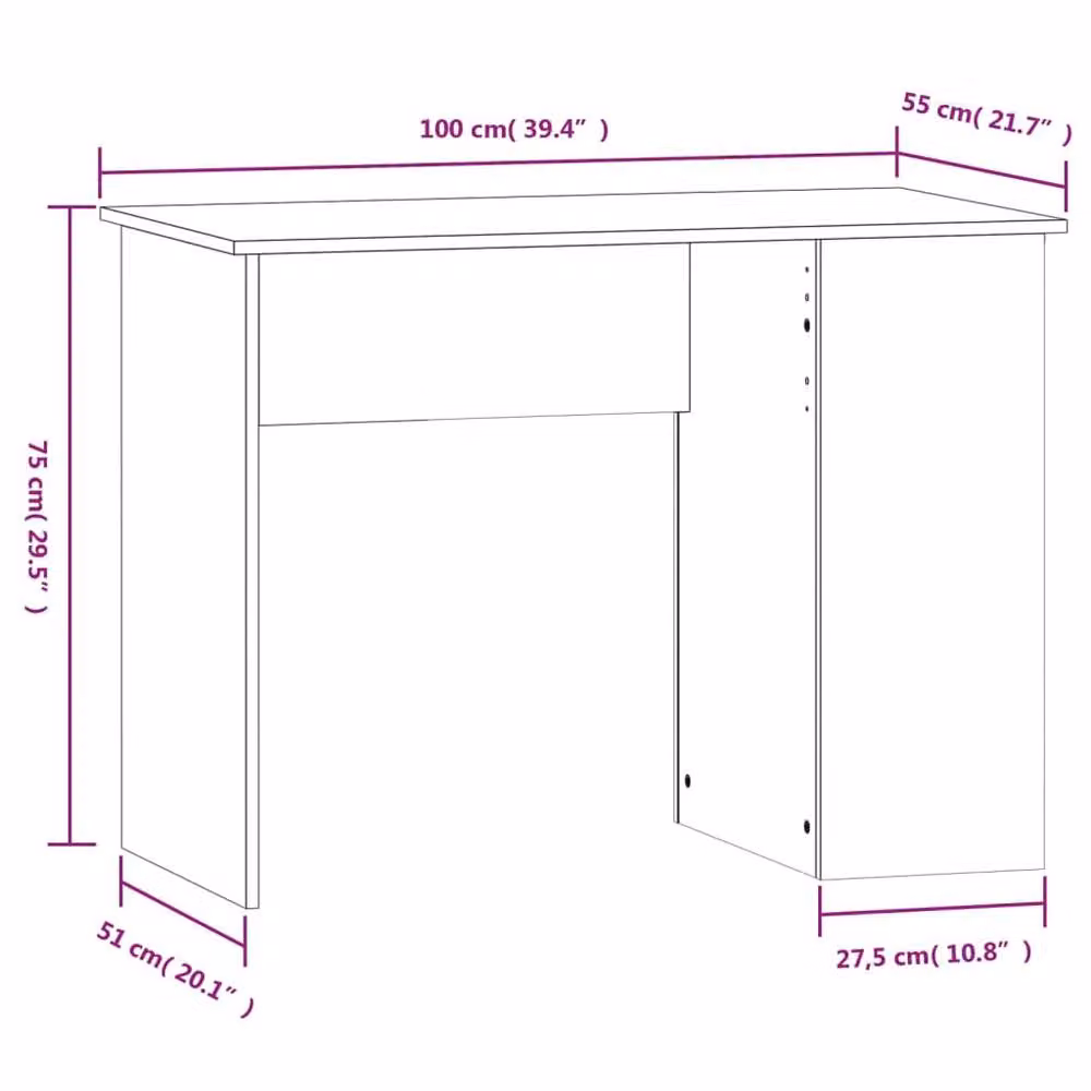 Berkfield Home Modern Writing Desk in Black, W/D/H: 100 x 55 x 75 cm – 5