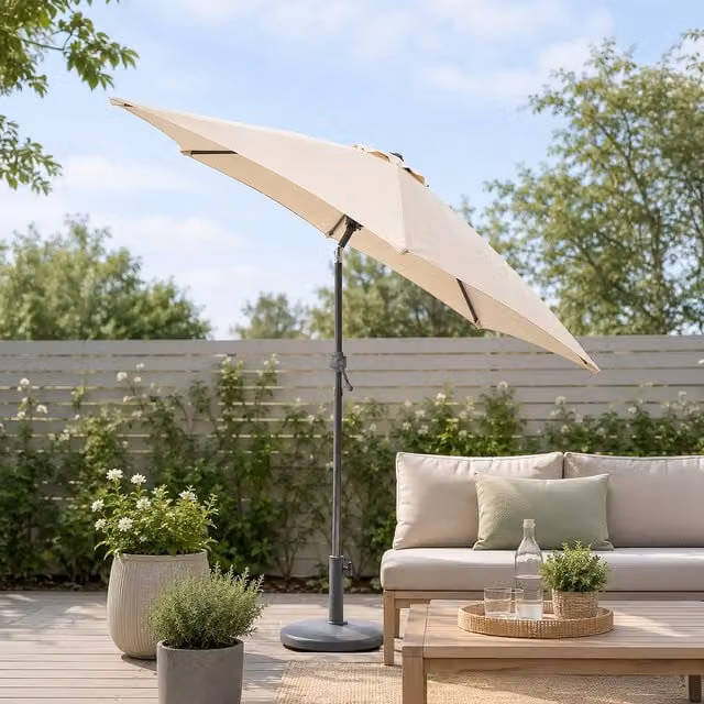 Garden Mile 2m Tilt Garden Parasol in Beige with Steel Frame and Polyester Canopy, H 210 cm x W 200 cm x D 200 cm