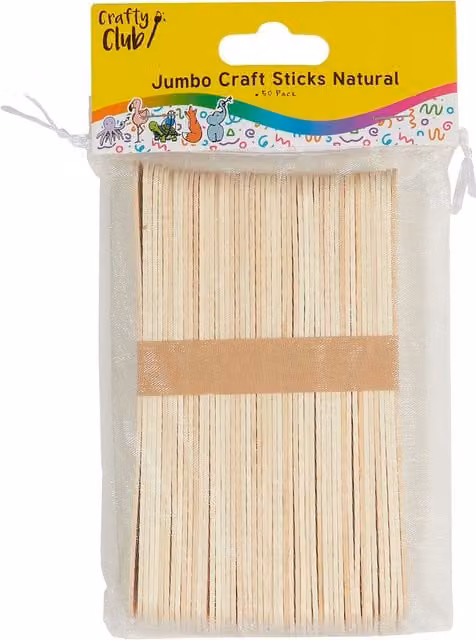 Crafty Club Pack of 50 Jumbo Natural Wood Craft Sticks in Beige