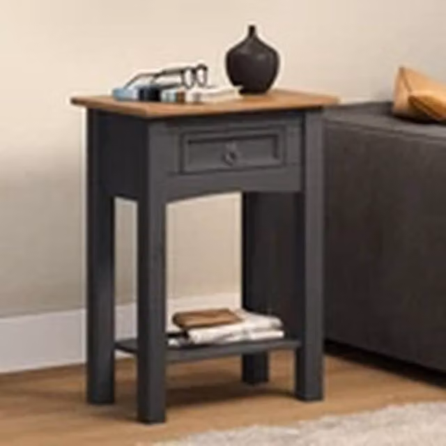 EONLION Solid Pine 1 Drawer Hall Console Table with Charcoal Finish in Grey