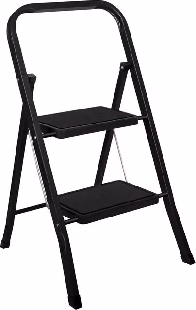 Futura 2 Step Black Heavy-Duty Steel Folding Step Ladder with Rubber Feet