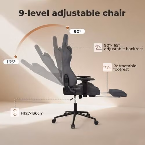 Levede Ergonomic Gaming Chair in Grey Microfibre with Footrest, Headrest and Lumbar Support for Adults – 8