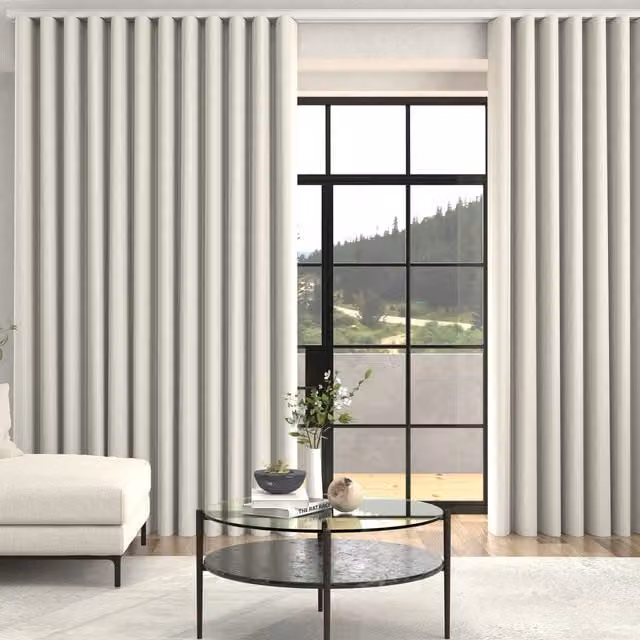 Terrys Ren Herringbone Woven Made To Measure Blackout Curtains in Pearl Wave White and Beige