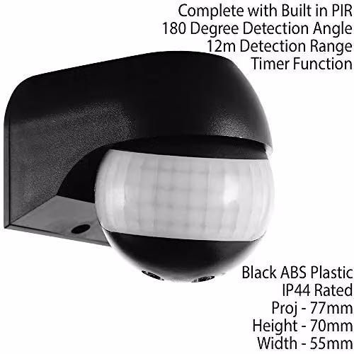 Loops IP44 Outdoor Wall Mounted PIR Motion Sensor Light Switch in Black – 2