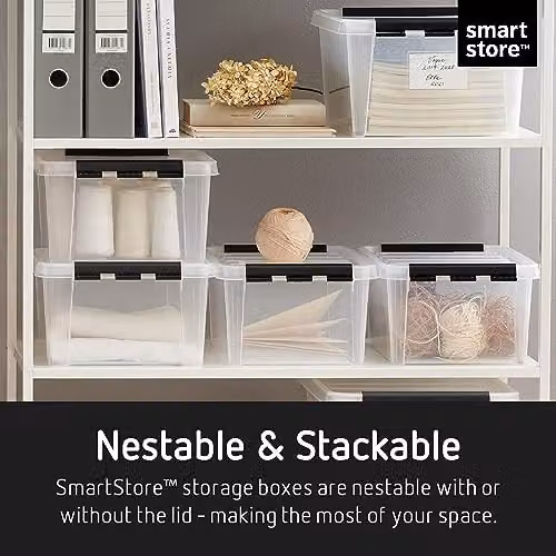 SmartStore 6 Pack Clear Plastic 14L Storage Boxes with Lids, Clip Locked, Stackable and Nestable, BPA Free, L40 x W30 x H18 cm – 2