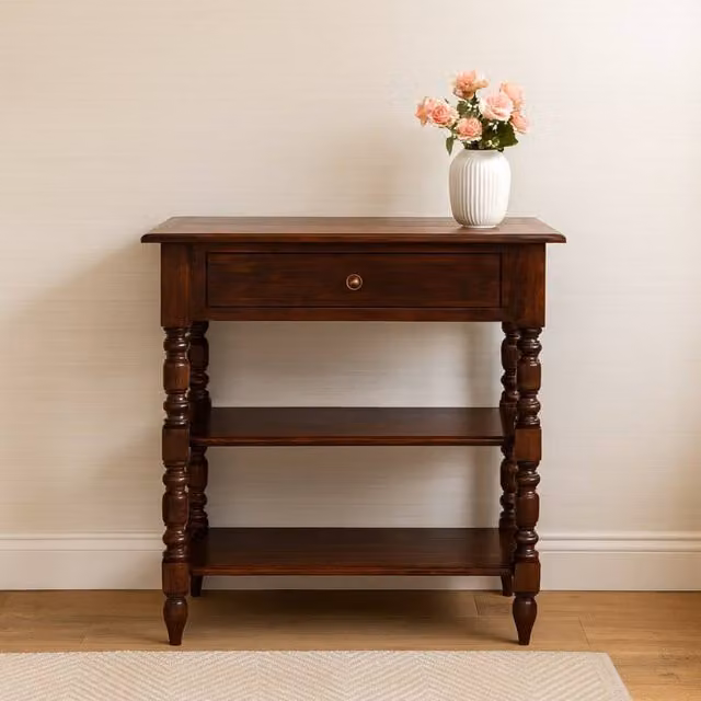 Artisan Furniture Classic Solid Mango Wood Turned Occasional Table in Brown