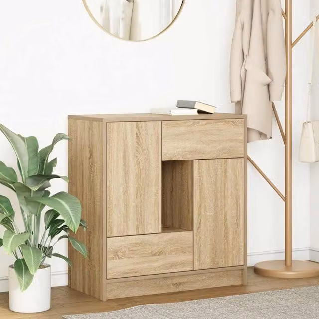 Berkfield Home Sonoma Oak Sideboard with Drawers and Doors in Brown, W/D/H: 70.5 x 34 x 74.5 cm