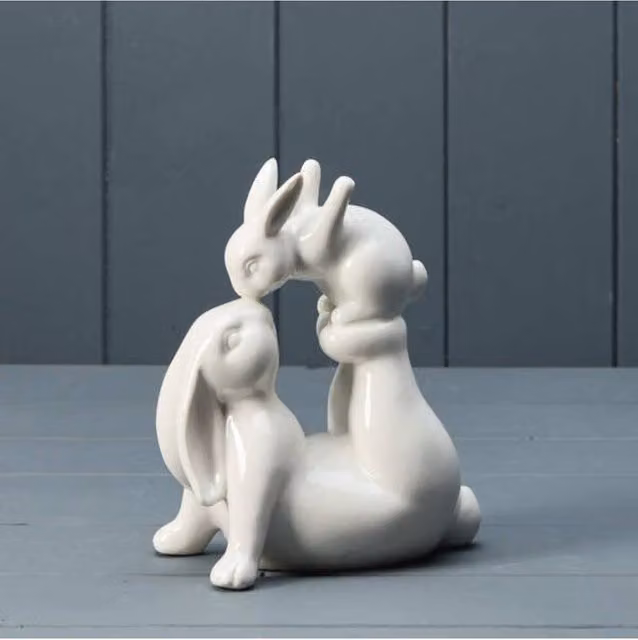 KDMD White Ceramic Love You Rabbits Tabletop Decoration – 1