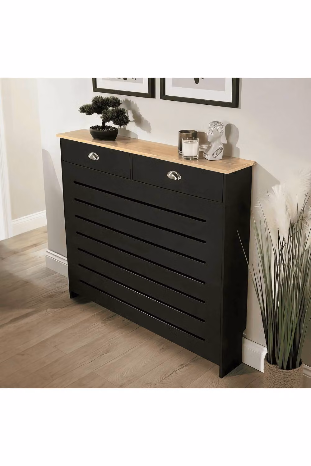 Home Source Batley Medium Radiator Cover in Black MDF Wood with Modern Striped Design – 2