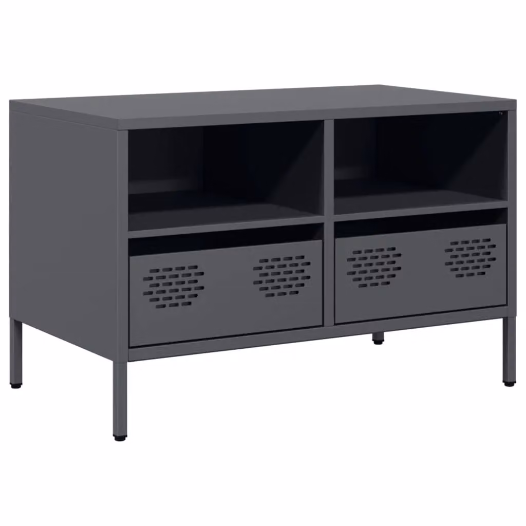 Berkfield Home Anthracite TV Cabinet in Black Cold-rolled Steel, W: 68 cm, D: 39 cm, H: 43.5 cm – 2