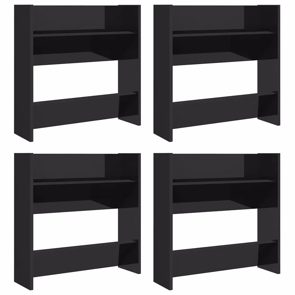 Berkfield Home Set of 4 High Gloss Black Wall Mounted Shoe Cabinets, W: 60 cm, D: 18 cm, H: 60 cm – 2