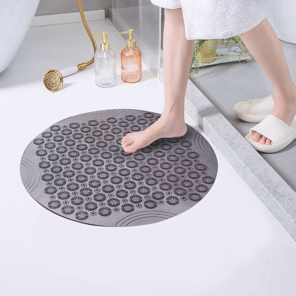 Kelvenix Round Non-Slip Dotted Bathtub Mat, Grey, Diameter: 100 cm – 2